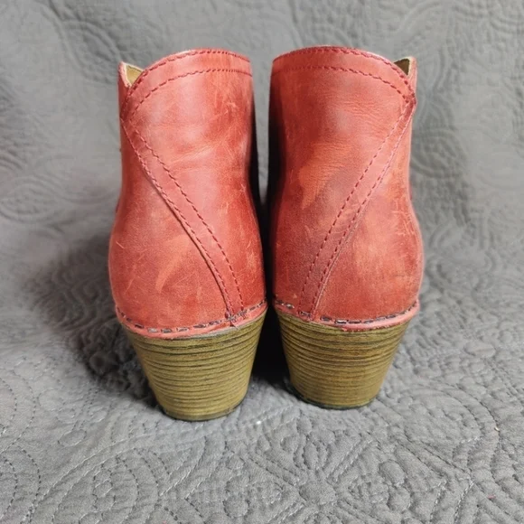 Dansko Max Block Heel Zip  Distressed Rust Burgundy Leather Ankle Wedge 6.5-7 - Picture 11 of 13